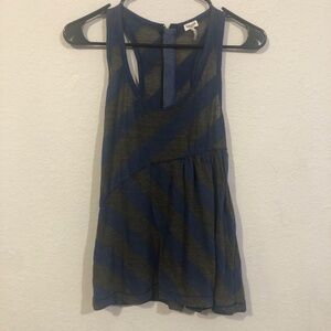 Splendid Blue and Charcoal Gray Striped Fit and Flare Tank Top